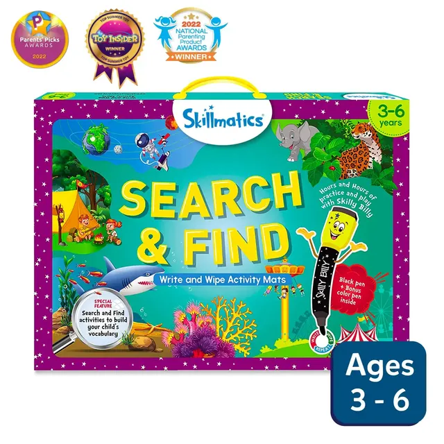 Skillmatics Search & Find tappetini attività riutilizzabili 3-6 anni