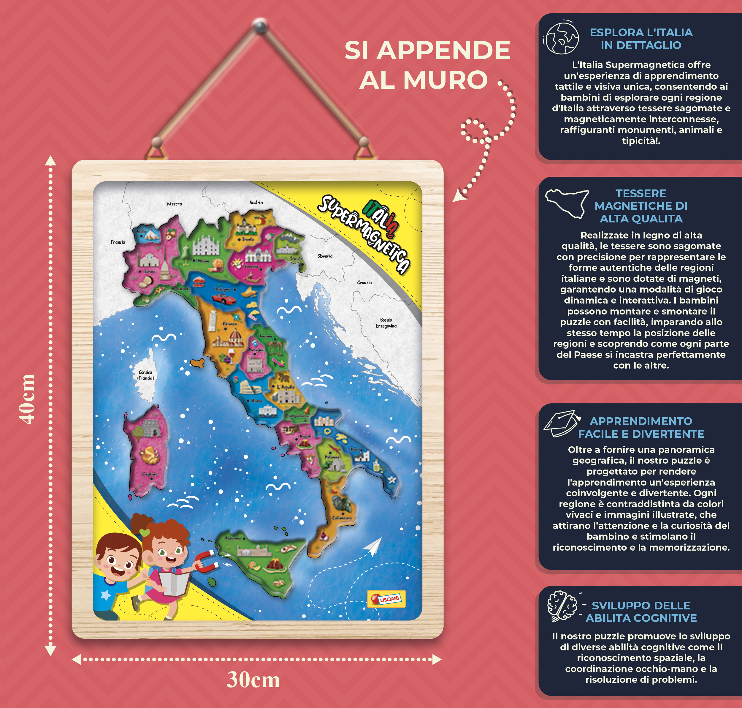 Lisciani I'm a Genius Italia Supermagnetica puzzle magnetico legno