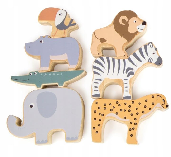 smallfoot 11704 Animali Safari Gioco Impilabili Legno 7 Pezzi