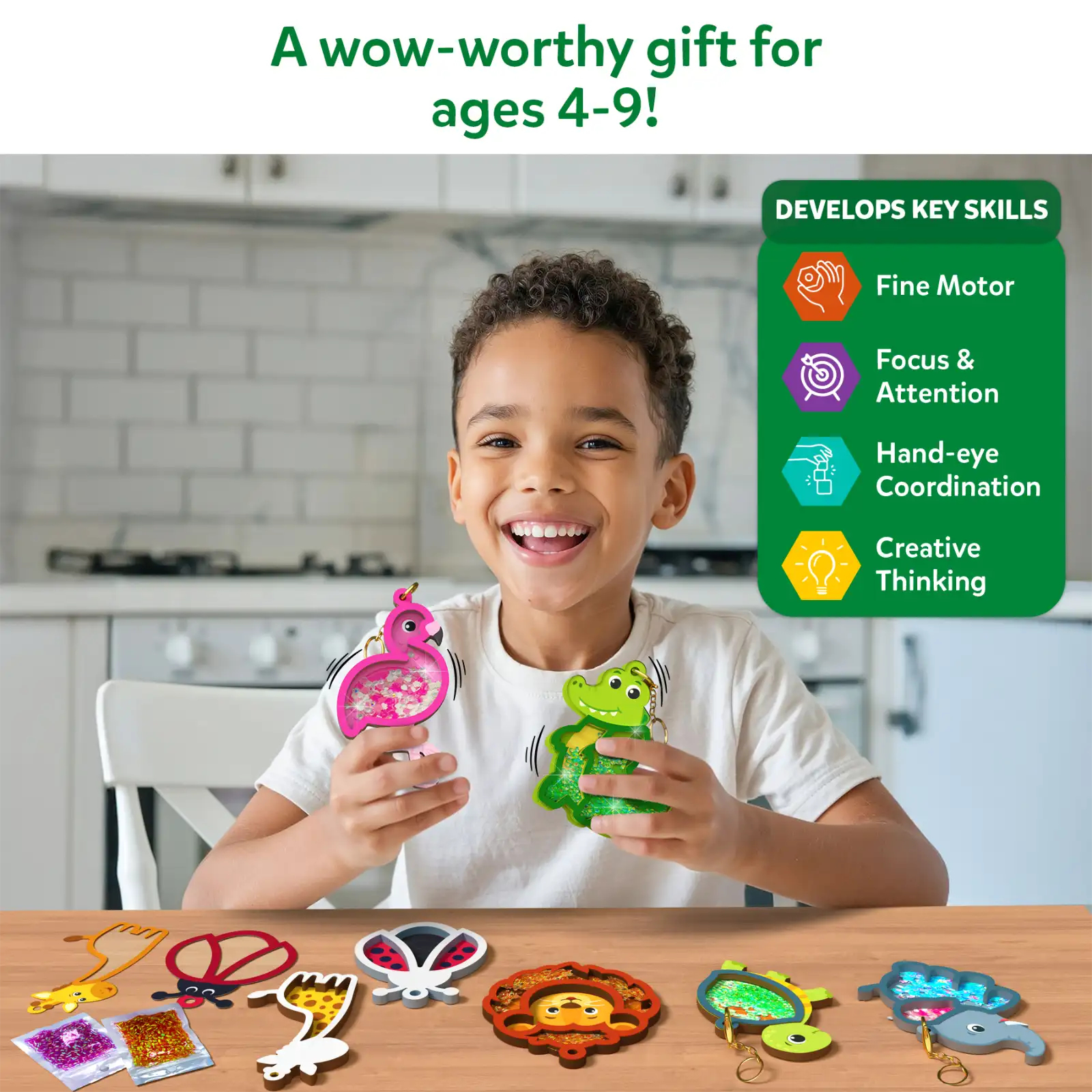 Skillmatics Shake-its Amazing Animals kit portachiavi 4-9 anni