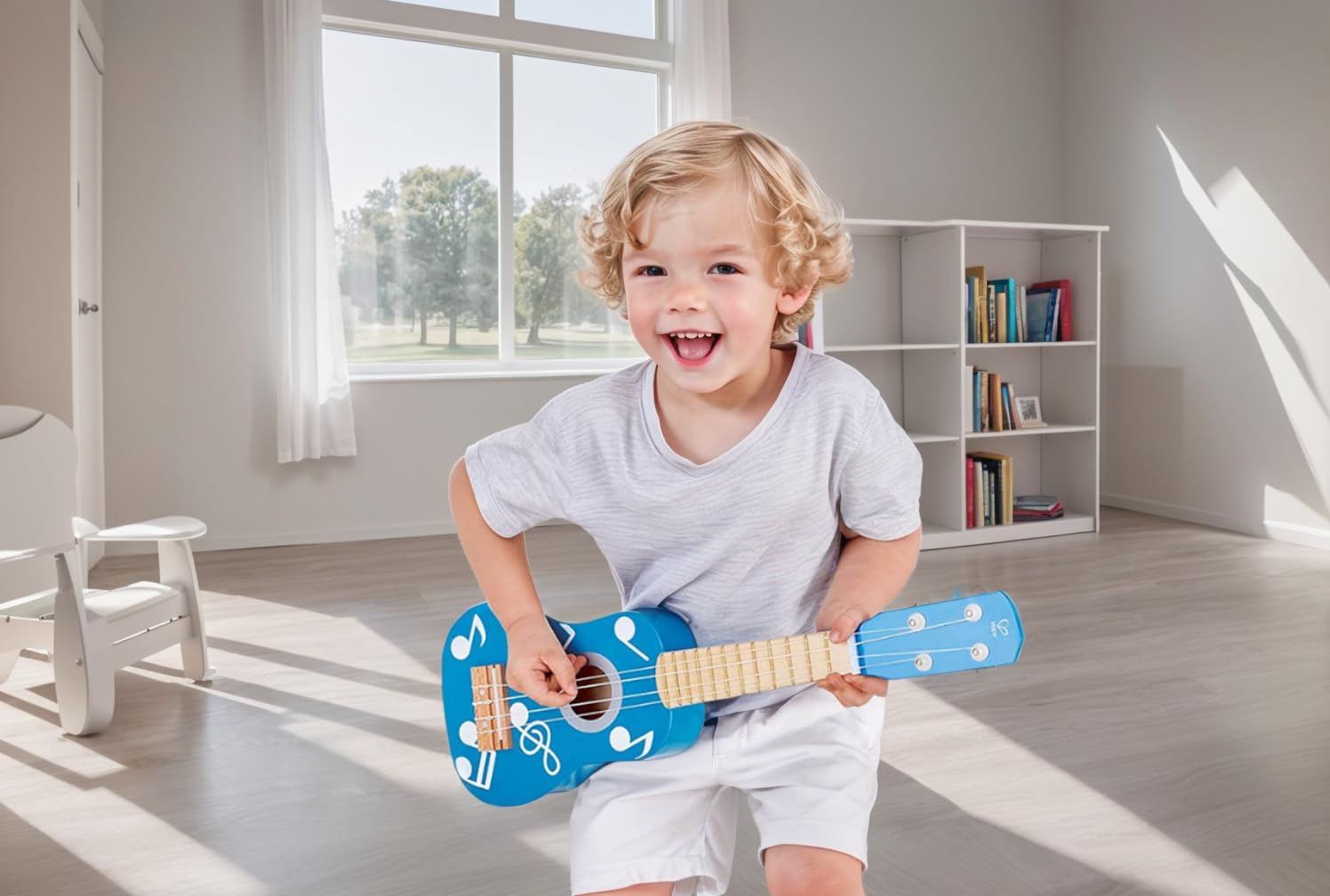 Hape E0604 ukulele giocattolo in legno blu