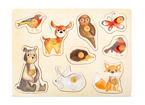 smallfoot Animali dello Zoo 4763 puzzle legno Cartoni con manici