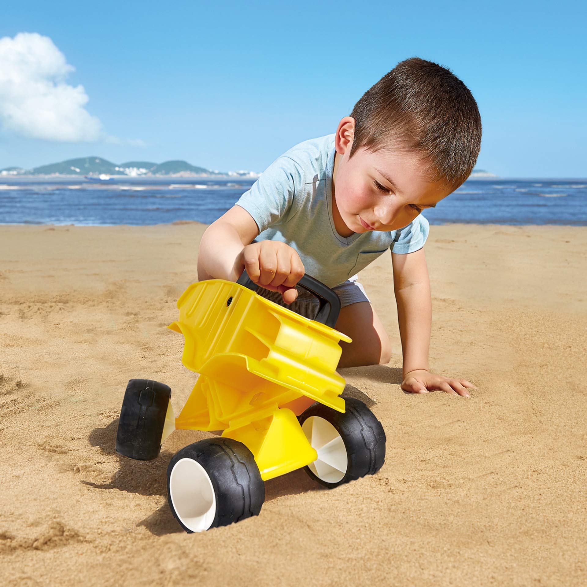 Hape Autocarro Giallo camion ribaltabile spiaggia ruote gomma
