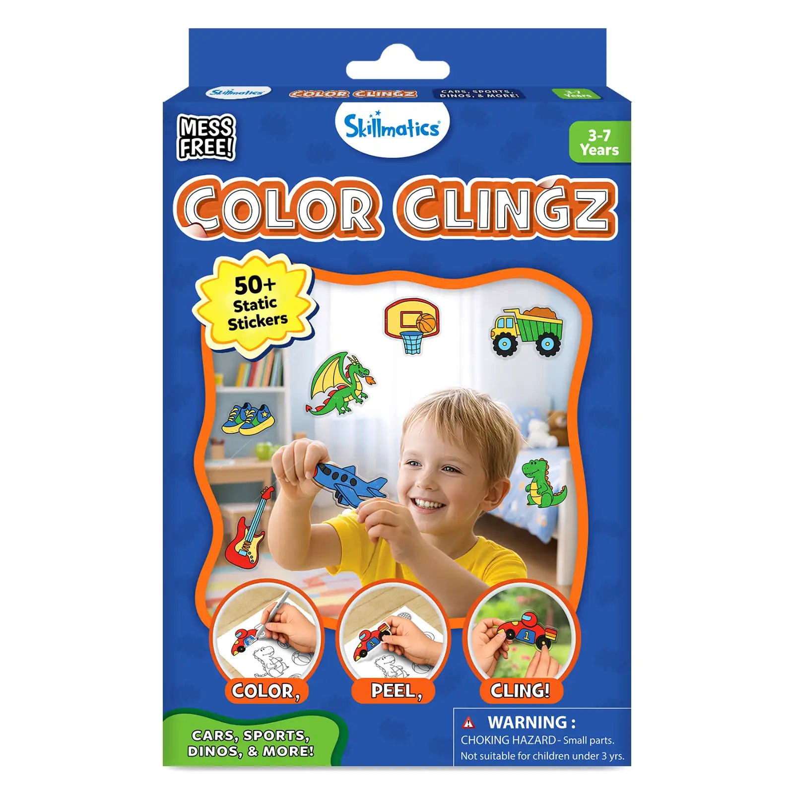 Skillmatics Color Clingz Cars Sports Dinos adesivi statici 40 pezzi