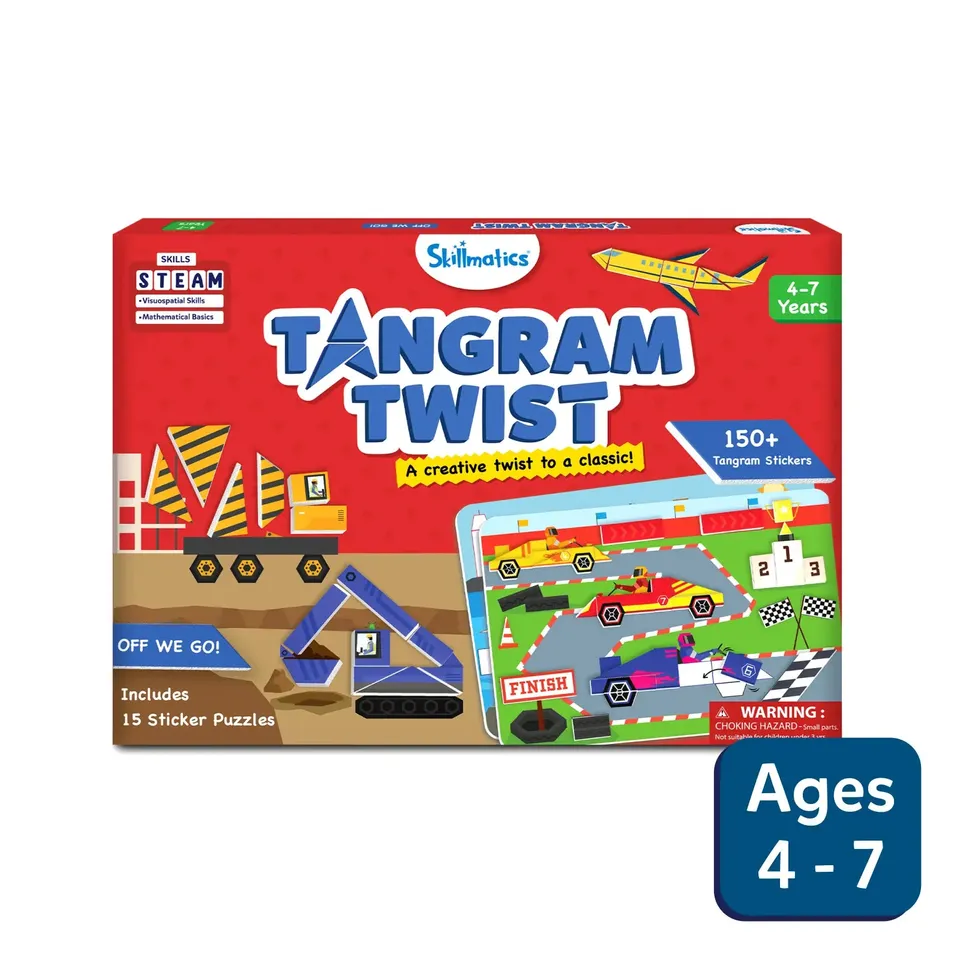Skillmatics Tangram Twist puzzle adesivi veicoli 4-7 anni