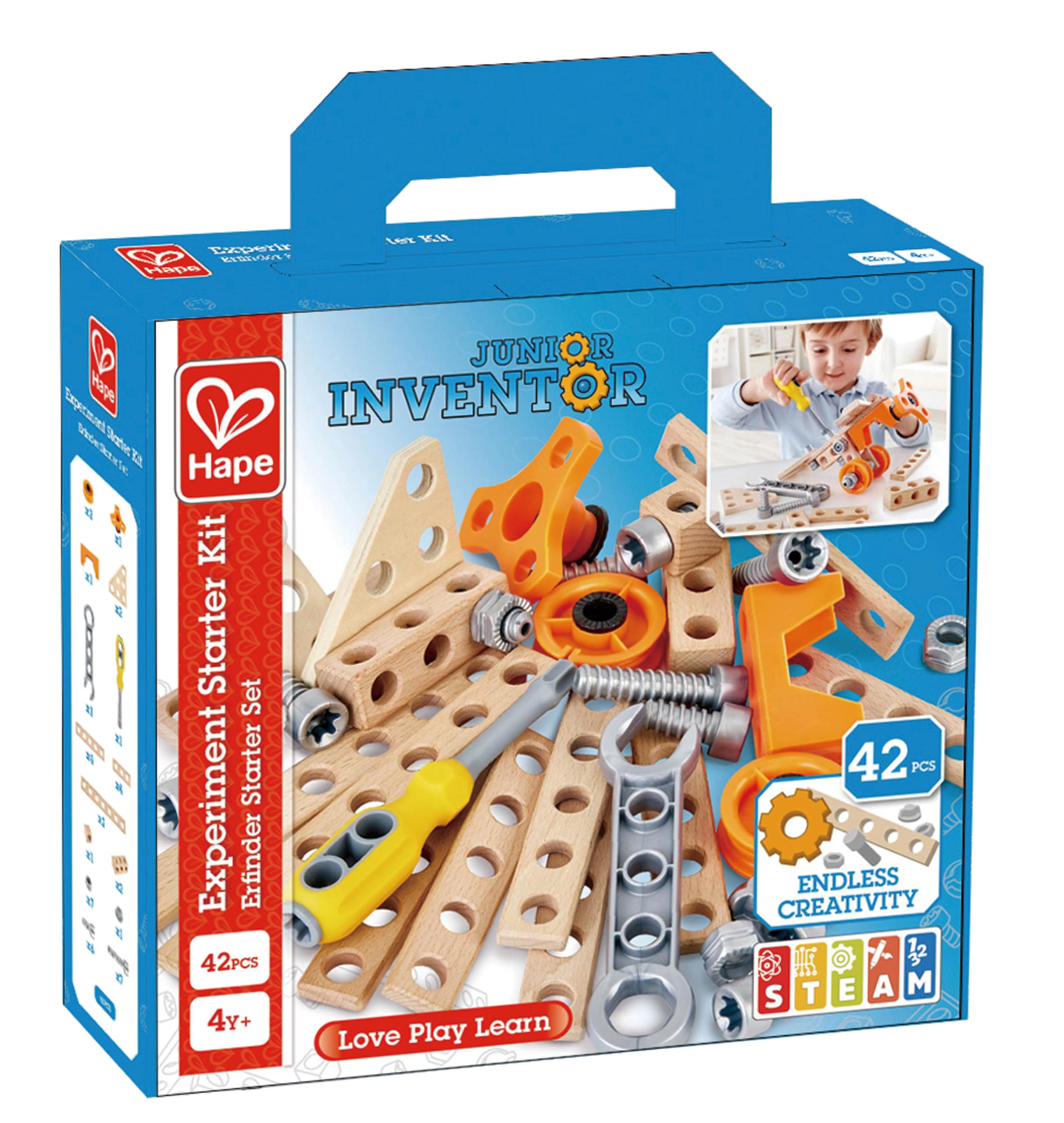 Hape Junior Inventor kit costruzioni legno 42 pezzi 4 anni