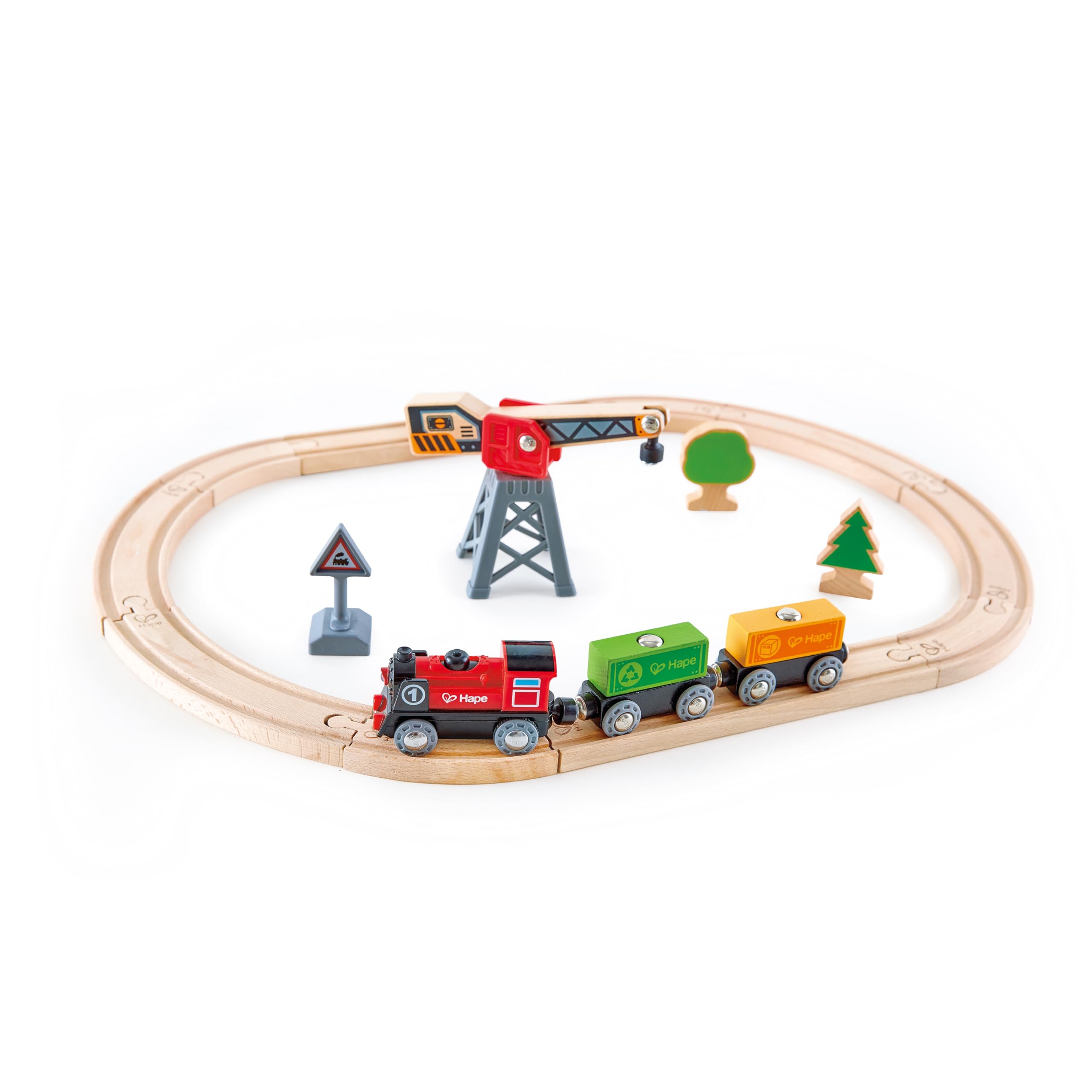 Hape N.1 Pista Trenino a Batteria con Gru Rossa