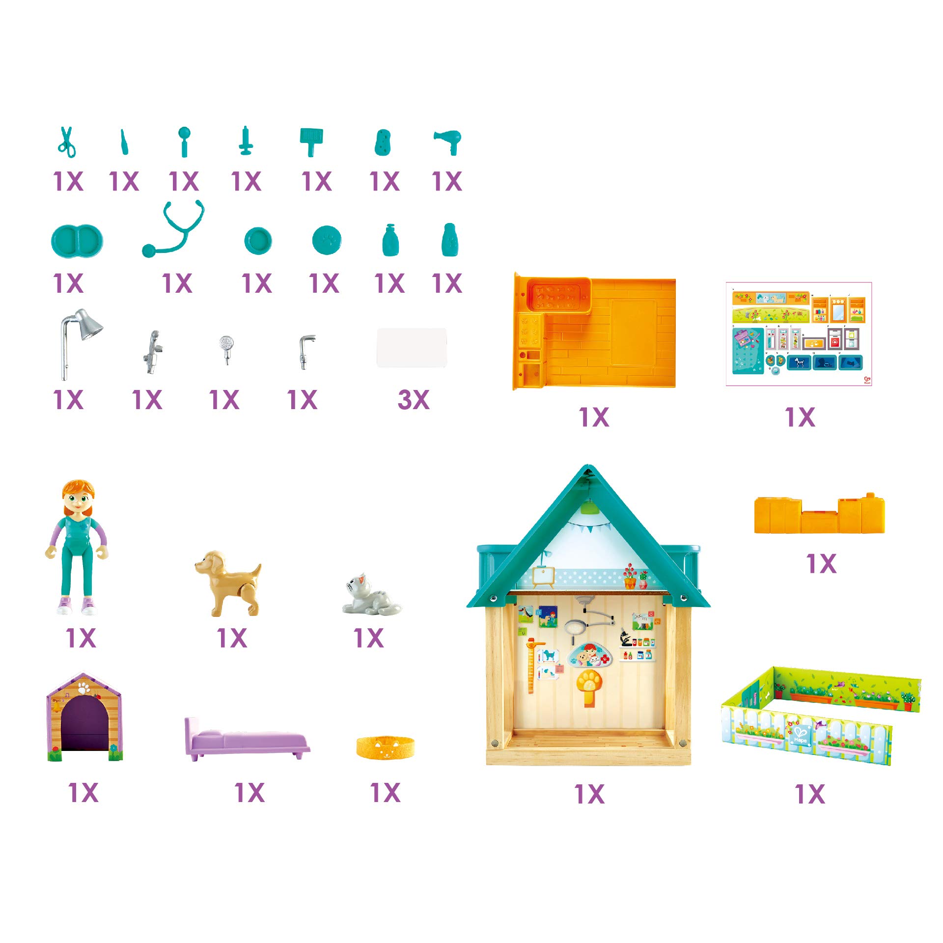 Hape Furry Friend E3408 set veterinario trasportabile legno