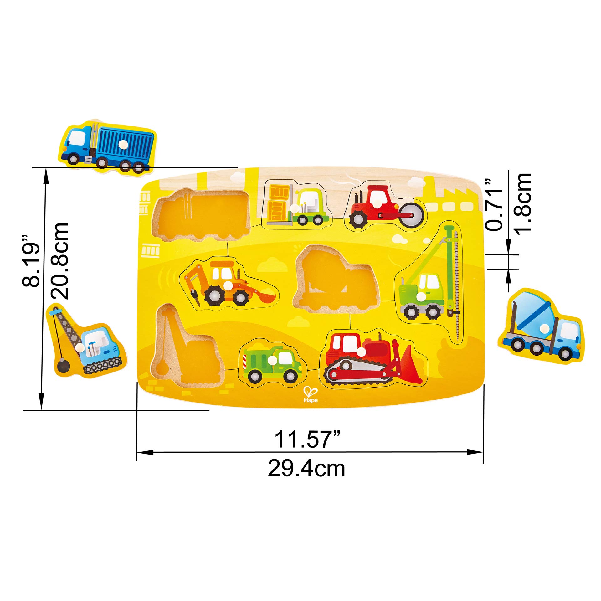 Hape E1407 puzzle in legno cantiere con pomelli 24 mesi+