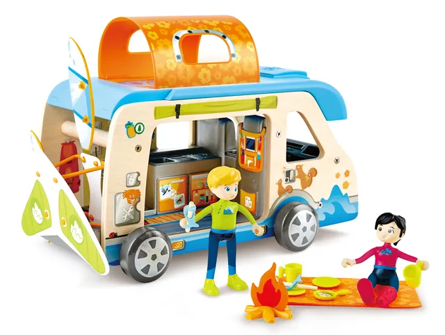 Hape Camper Avventura camper trasformabile con bambole