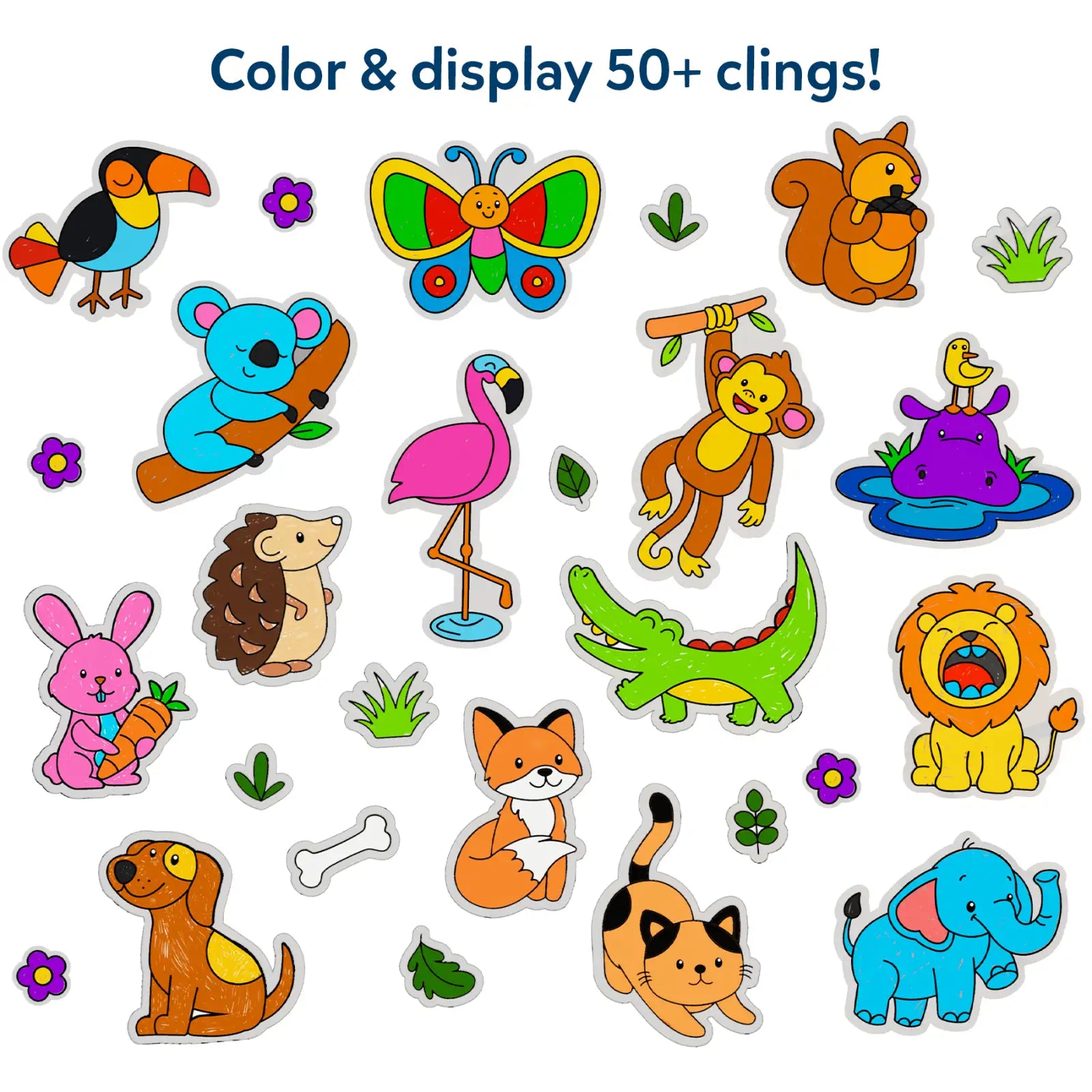 Skillmatics Color Clingz Amazing Animals adesivi statici 50 pezzi riusabili