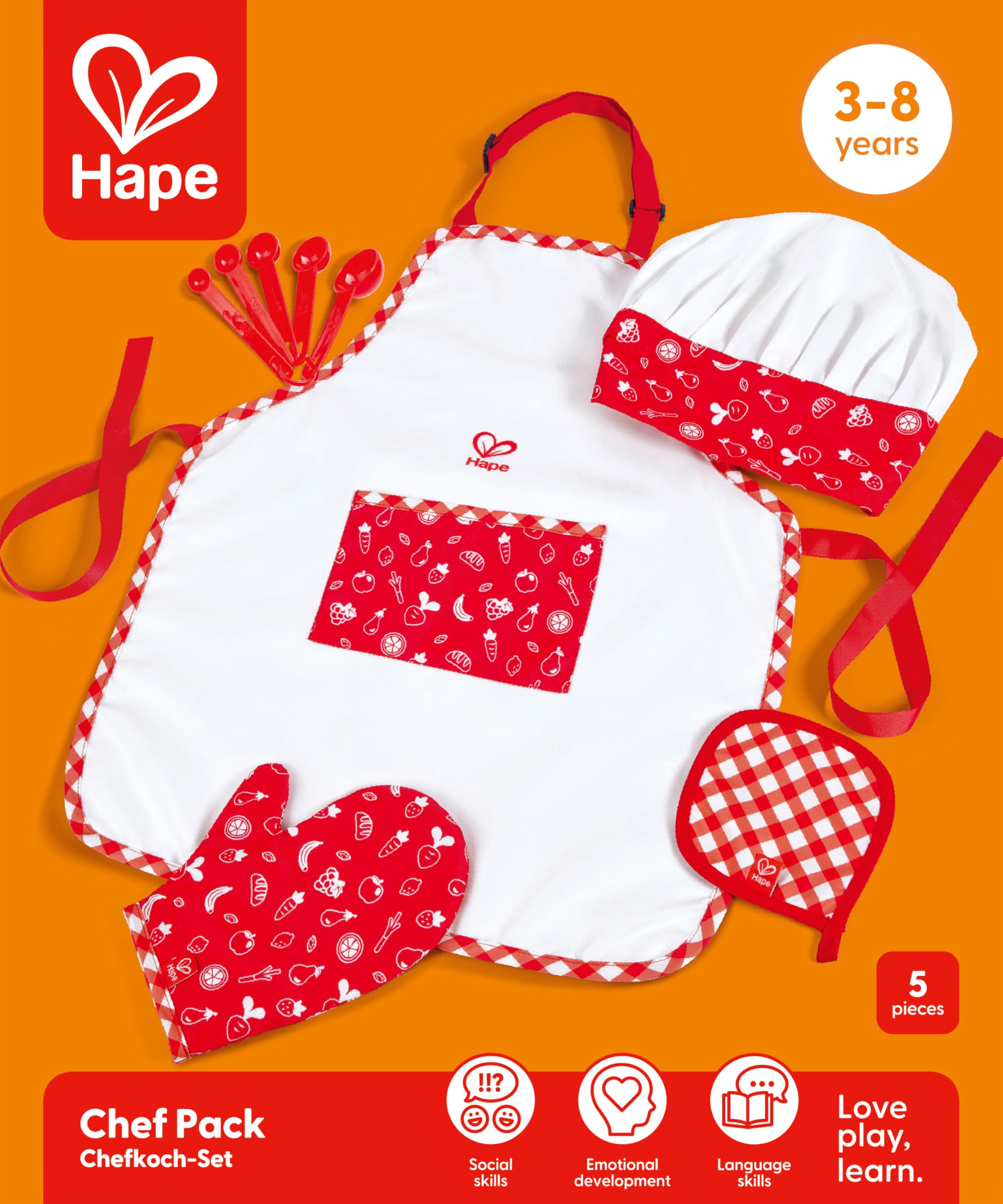 Hape Kit da Chef costume cuoco bambini 3 anni bianco rosso