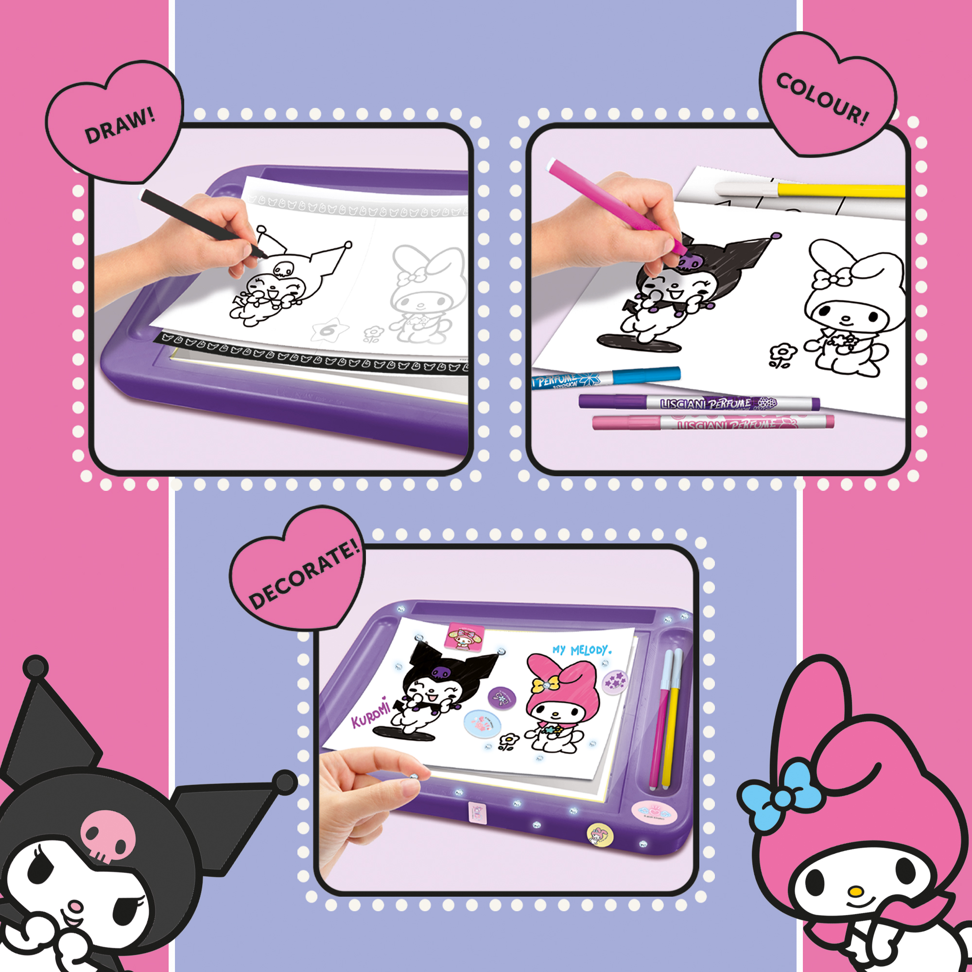 Lisciani Drawing School Kuromi e My Melody tavolo luminoso con ricalco