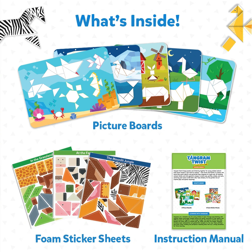 Skillmatics Tangram Twist Amazing Animals Puzzle Sticker 4-7 Anni