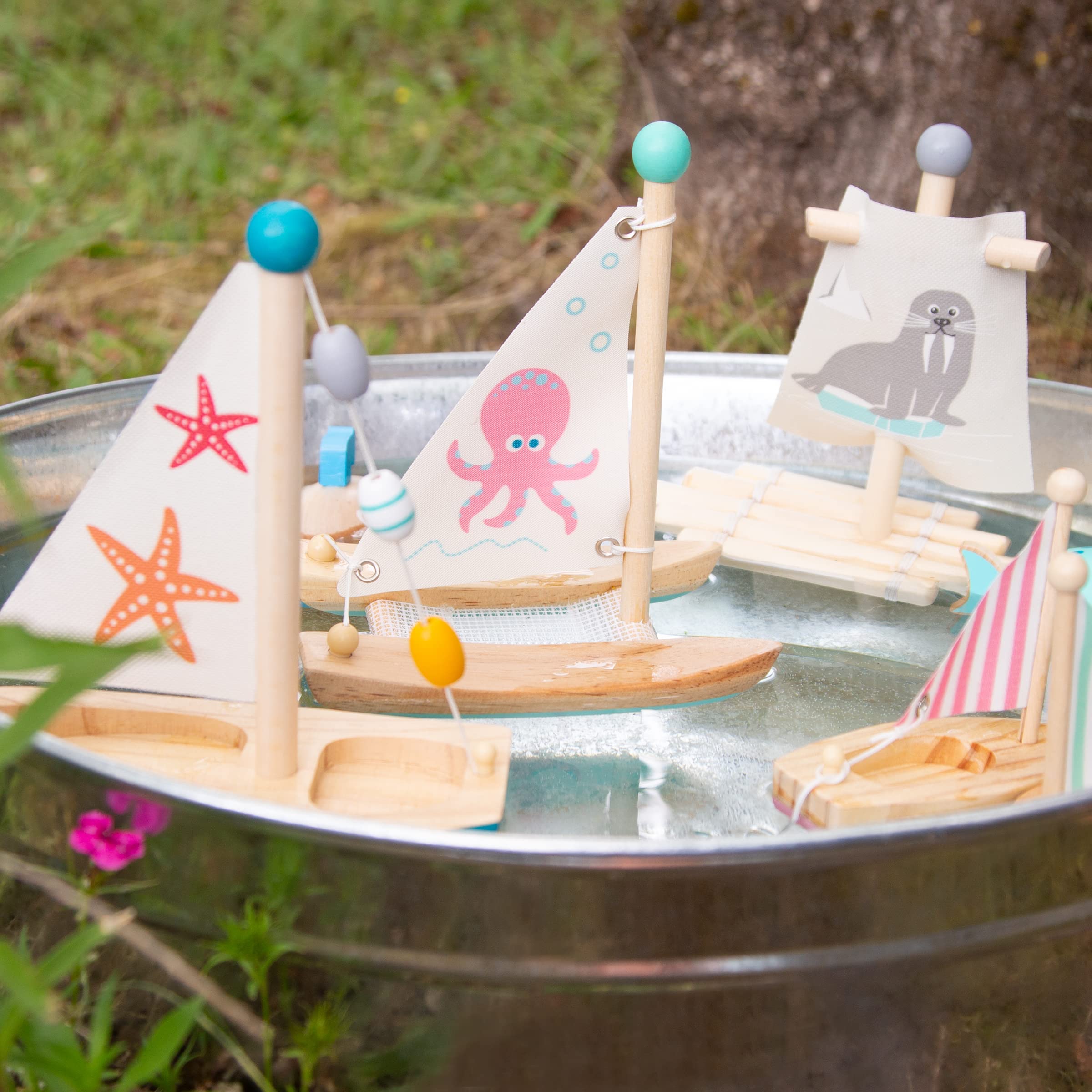 smallfoot barca a vela giocattolo bagno legno stella marina