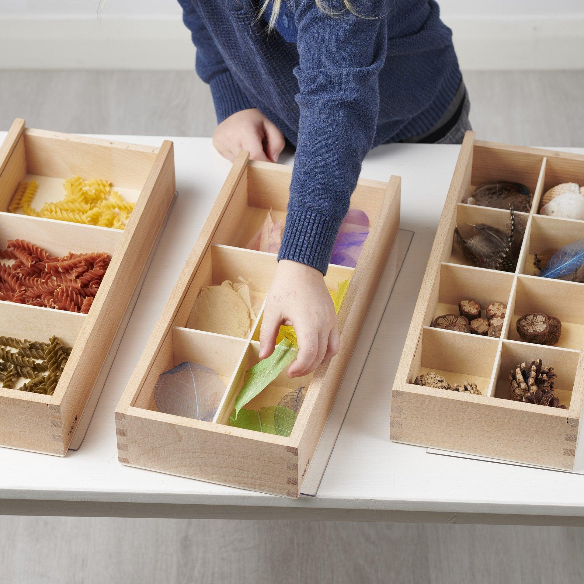 Tickit Wooden Discovery Boxes scatole legno 3 pezzi coperchio