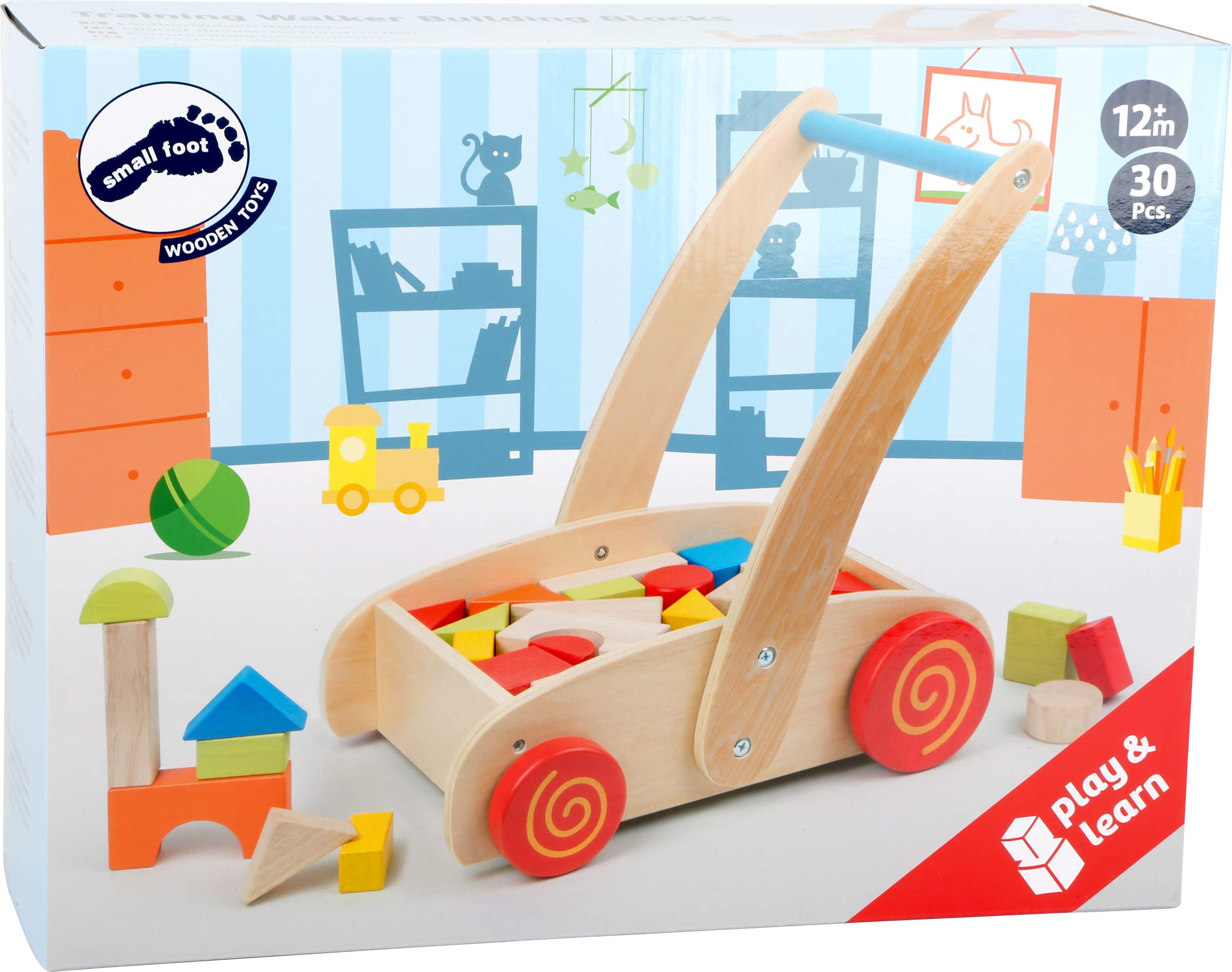 smallfoot 2695 Carrello Primi Passi legno con cubetti colorati