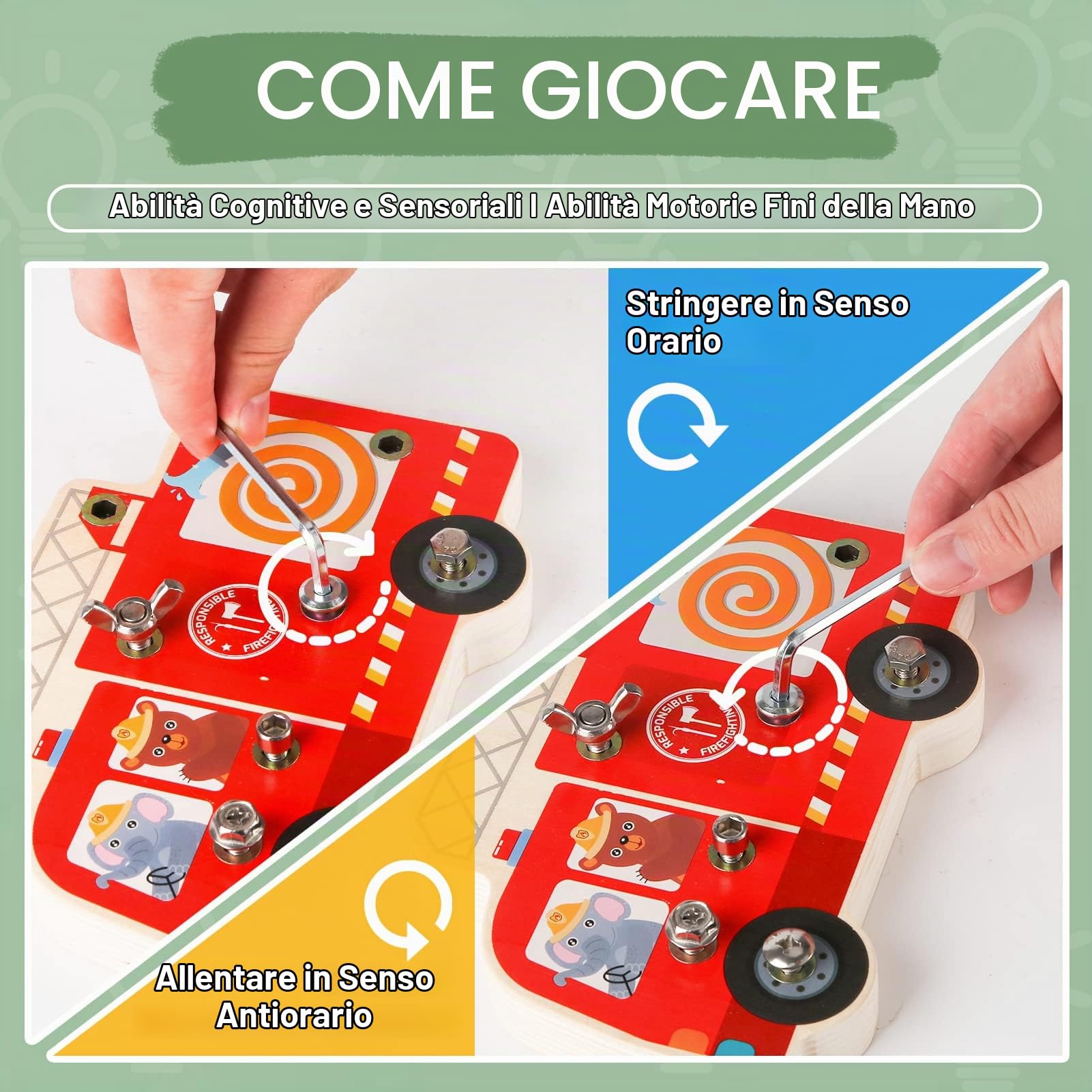 DINORUN Busy Board tavola montessori camion pompieri 3-6 anni