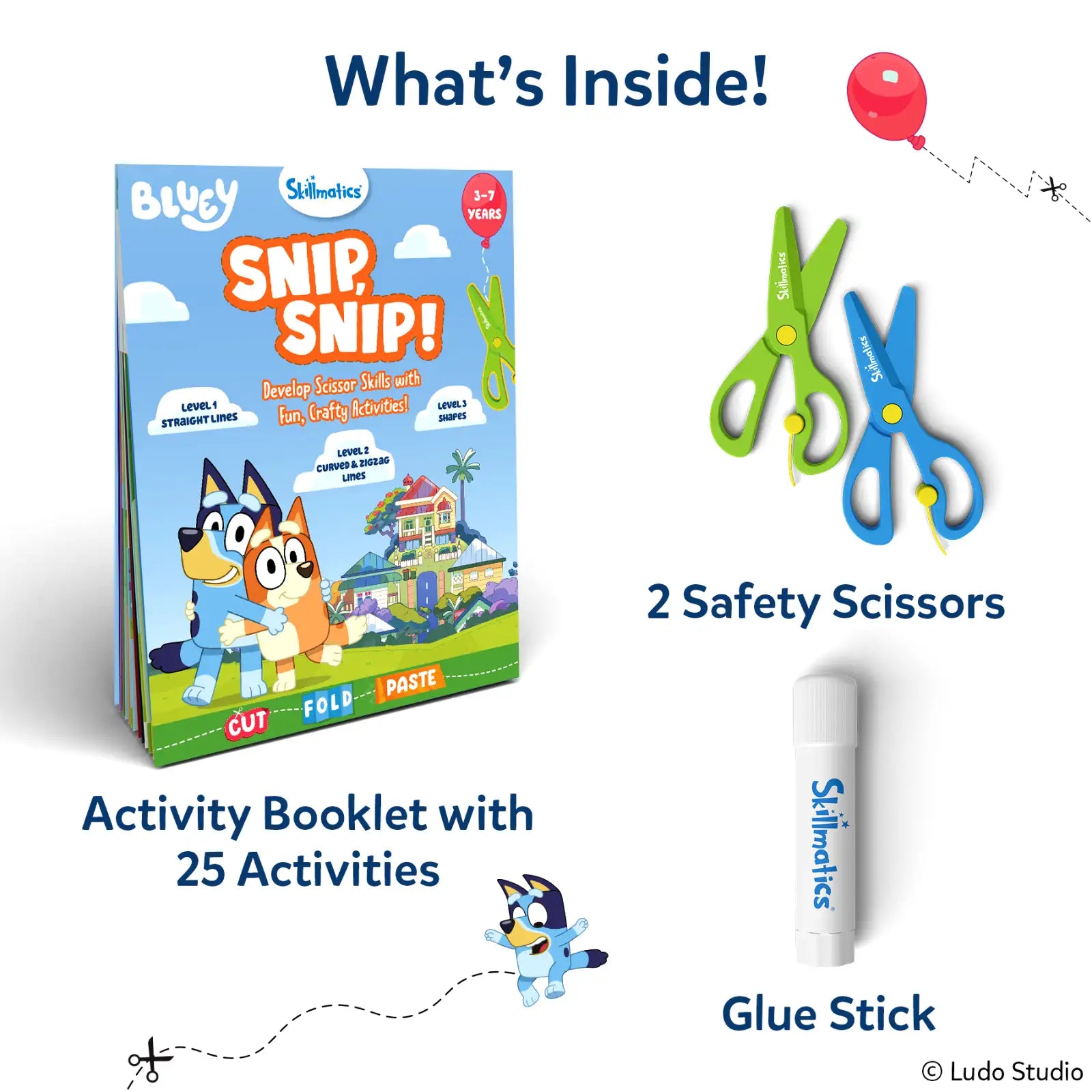Skillmatics Snip Snip Bluey kit ritaglio 25 attività 3-7 anni