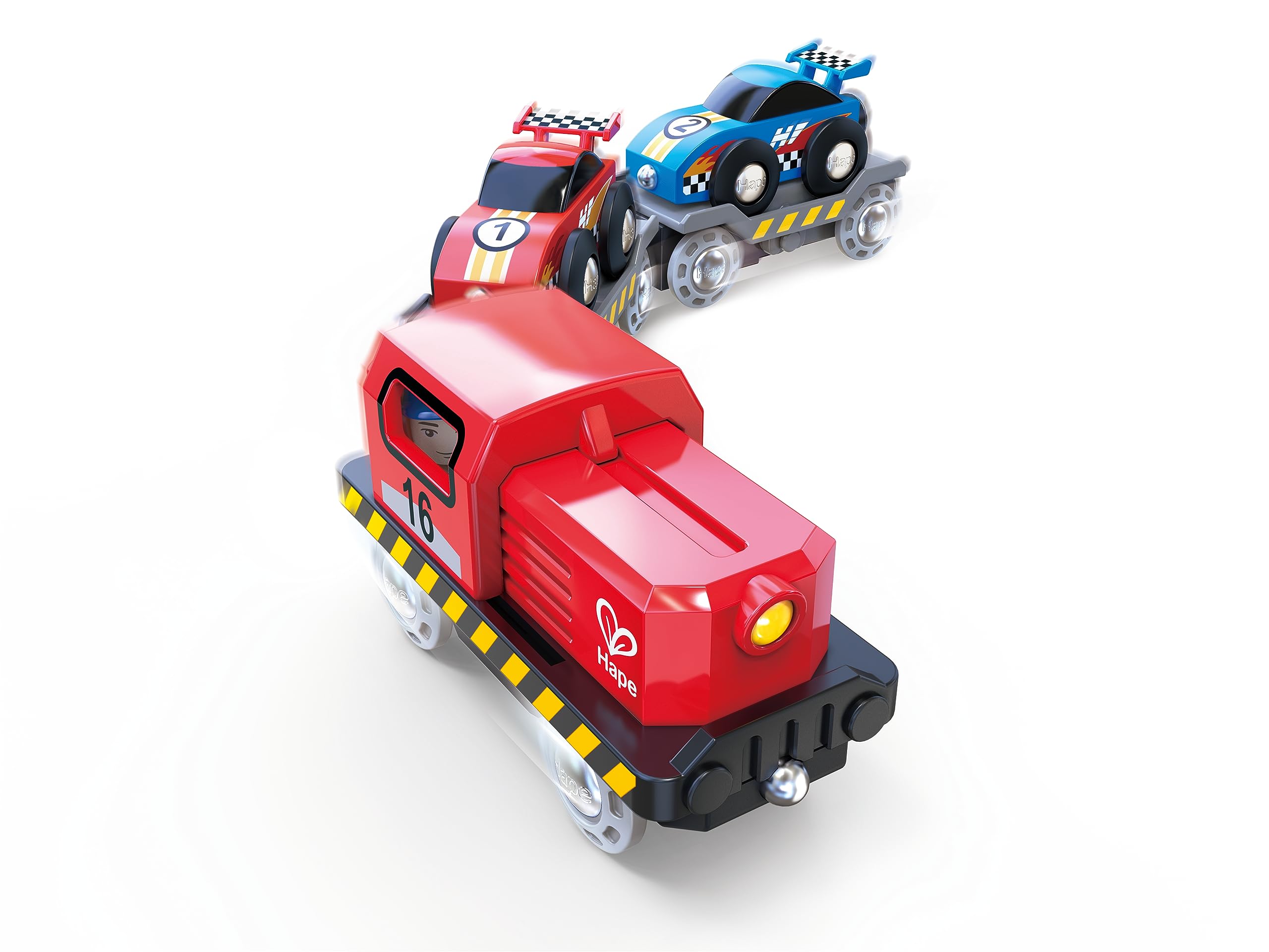 Hape Transporter auto da corsa trenino legno 6 pezzi 3 anni+