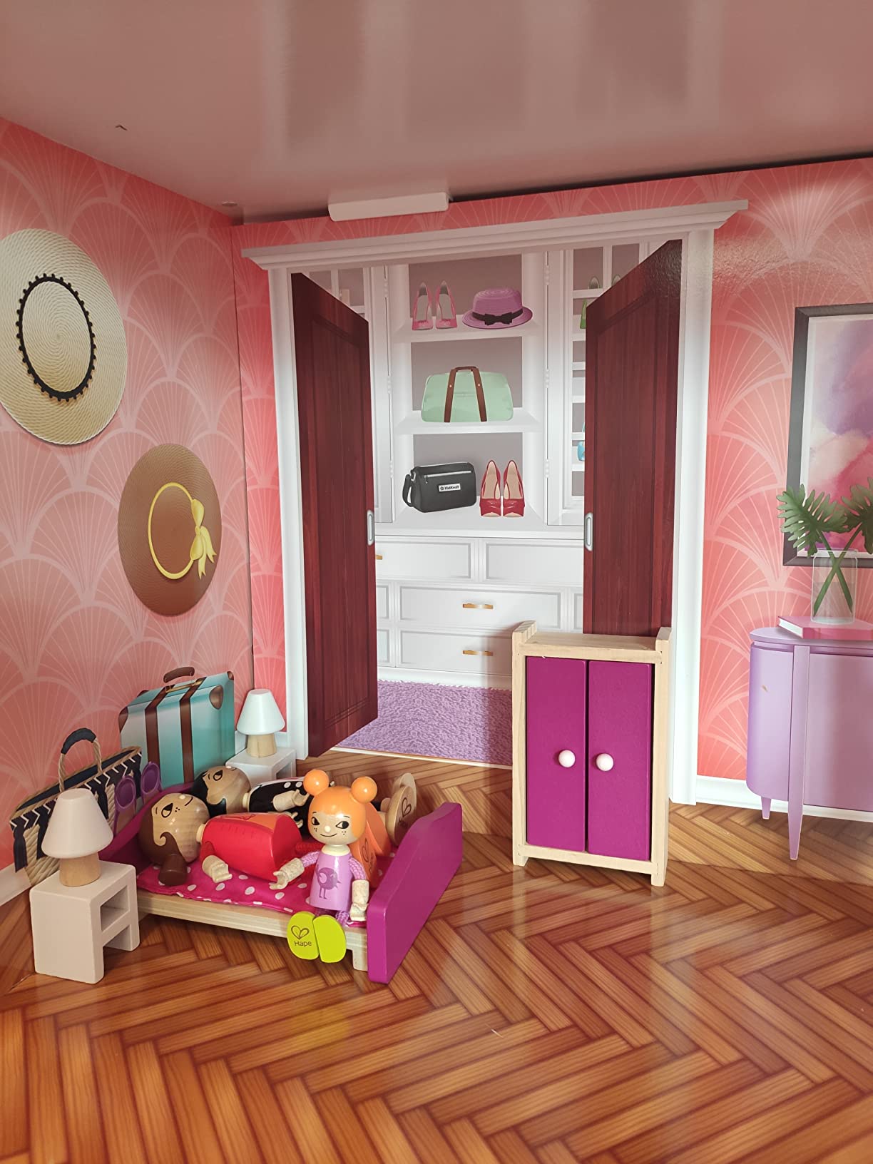 small foot 10874 mobili camera letto casa bambole legno 6pz