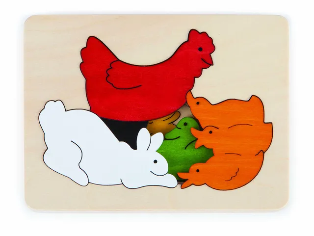 Hape E6510 Chicken and Friends puzzle legno 3 livelli