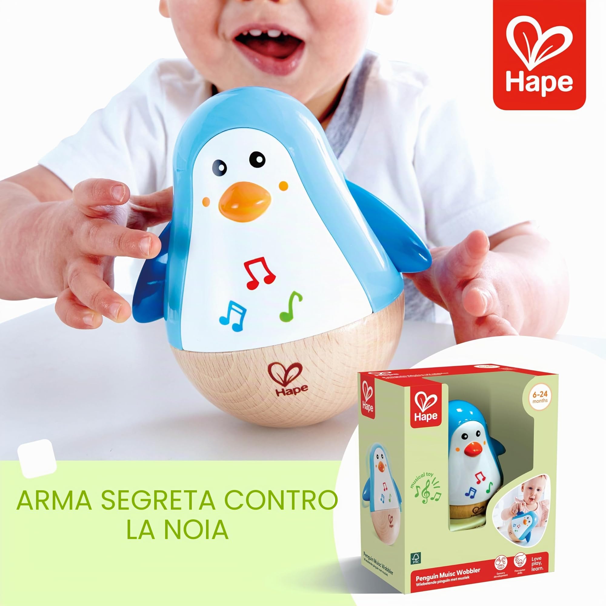 Hape Pinguino Musicale Oscillante Gioco in Legno 6 Mesi