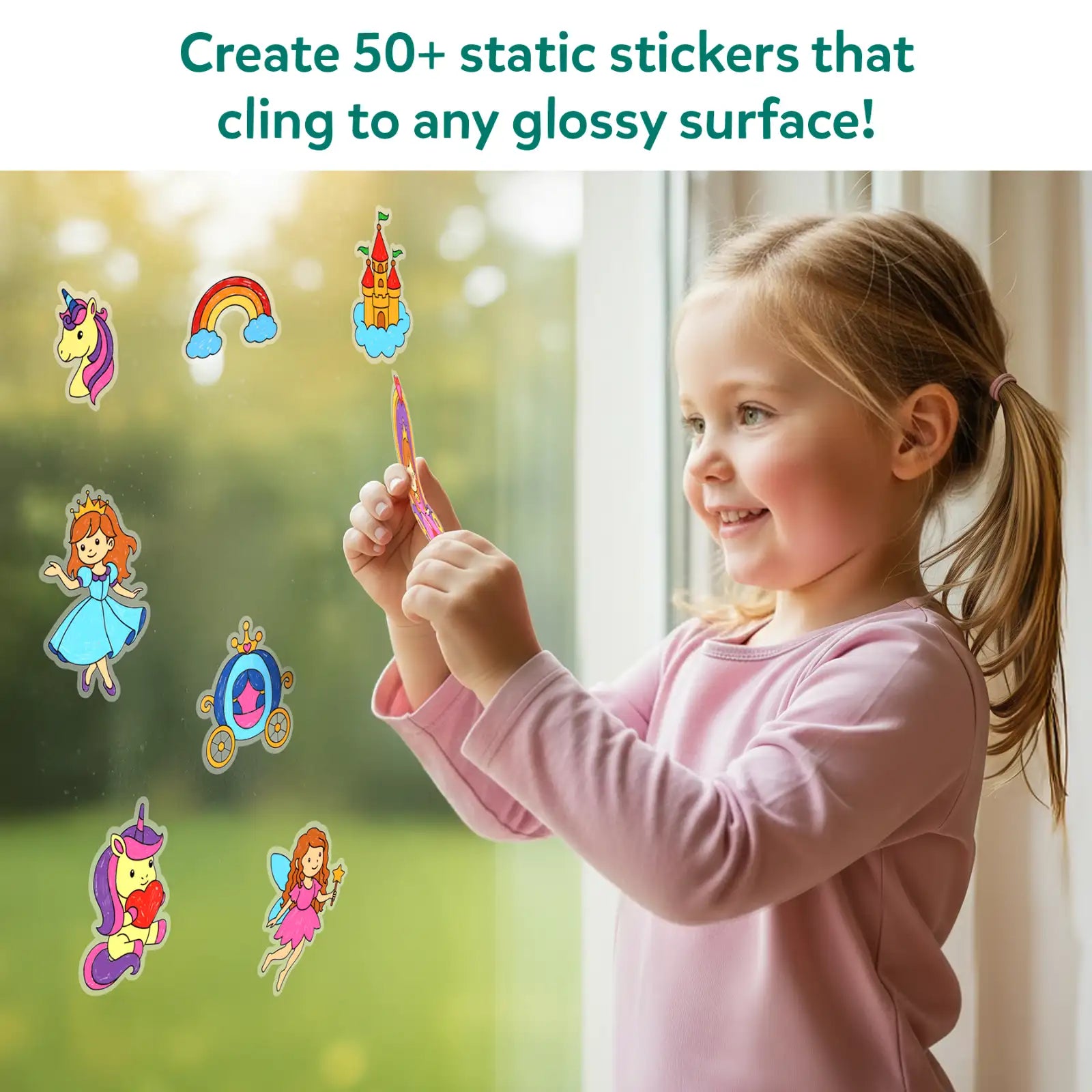 Skillmatics Color Clingz Unicorns & Princesses adesivi 50+ riutilizzabili