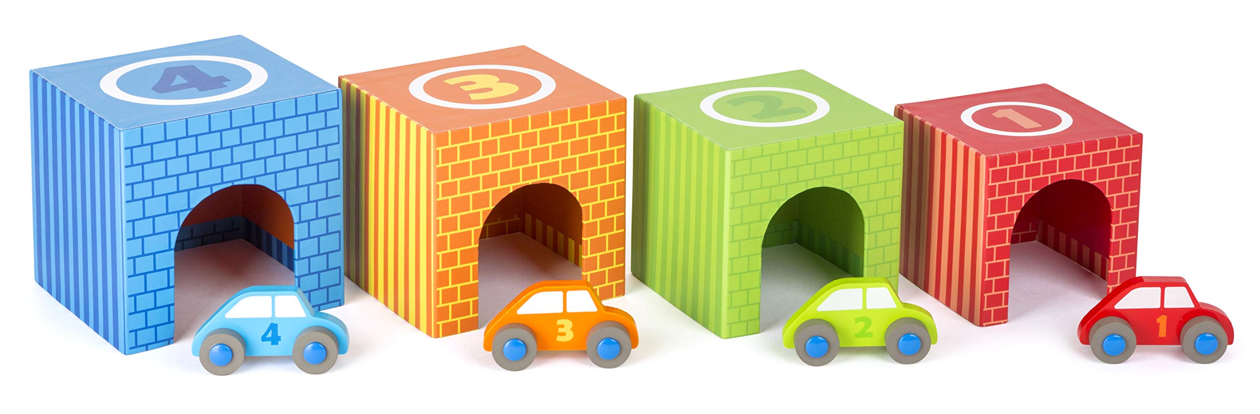 Small Foot 11083 cubi impilabili giocattolo 4 auto legno