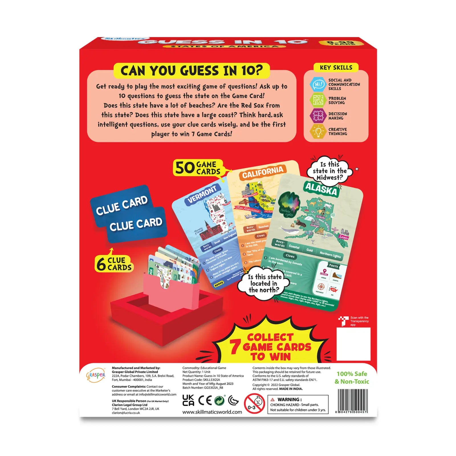 Skillmatics Guess in 10 States of America gioco di carte 8+ anni