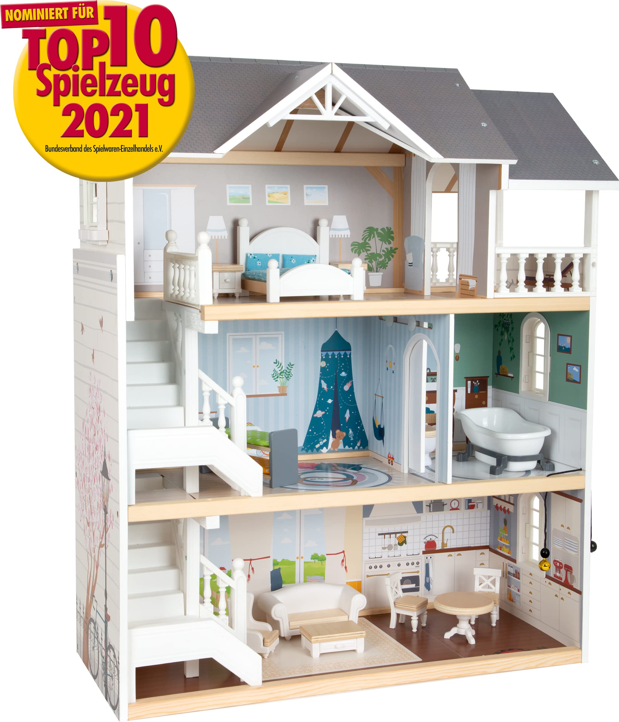 smallfoot Villa in città casa bambole legno 3 piani arredata