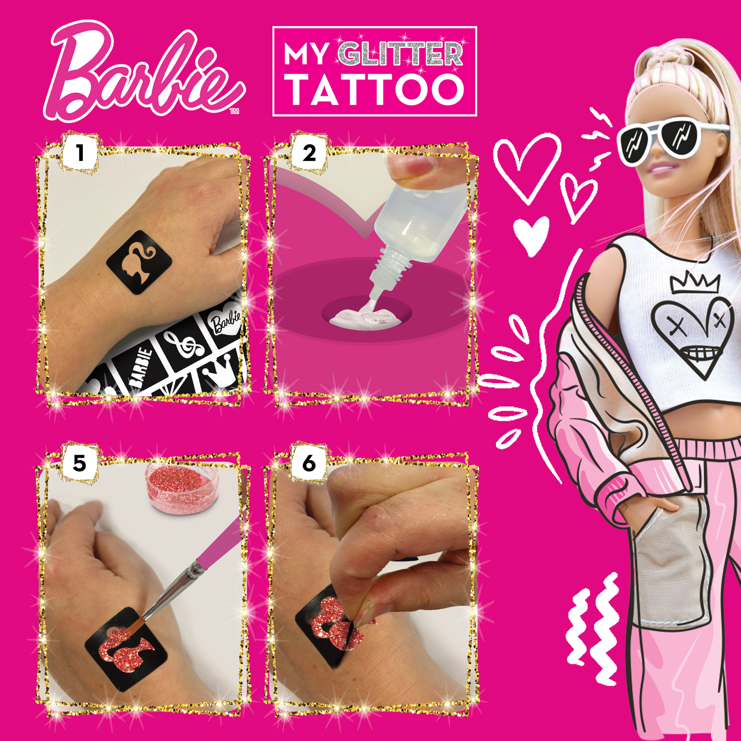 Lisciani Barbie My Glitter Tattoo kit tatuaggi con gemme